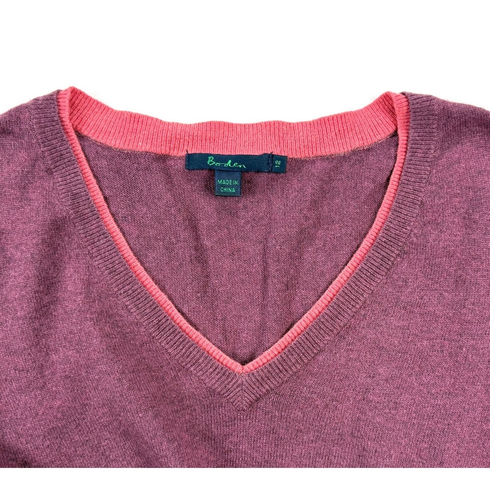 BODEN Womens 12 Plum Coral V Neck Sweater Cashmere Angora Cotton Blend #1910 - Picture 9 of 10